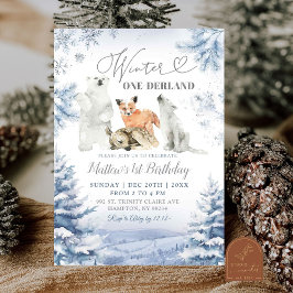 Winter Onederland Arctic Animals eerste verjaardag Kaart