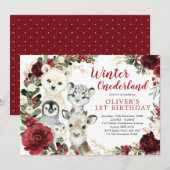 Winter ONEderland Arctic Animals Floral Birthday Kaart (Voorkant / Achterkant)