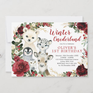 Winter ONEderland Arctic Animals Floral Birthday Kaart
