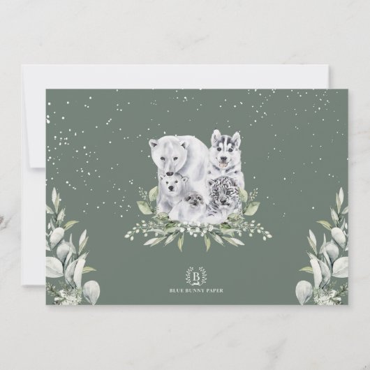 Winter Onederland Arctic Animals Greenery Birthday Kaart (Achterkant)