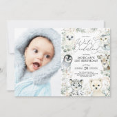 Winter Onederland Arctic Animals Greenery Birthday Kaart (Voorkant)