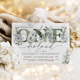 Winter Onederland Arctic Animals Greenery Birthday Kaart