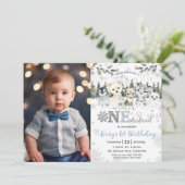 Winter Onederland Arctic Animals Sneeuw 1e verjaar Kaart (Staand voorkant)