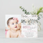 Winter Onederland Arctic Animals Snow 1st Birthday Kaart (Staand voorkant)