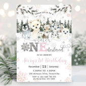 Winter Onederland Arctic Animals Snow 1st Birthday Kaart