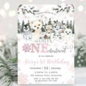 Winter Onederland Arctic Animals Snow 1st Birthday Kaart