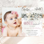 Winter Onederland Arctic Animals Snow 1st Birthday Kaart