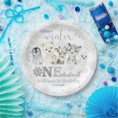 Winter Onederland Arctic Animals Snow 1st Birthday Papieren Bordje (Feest)