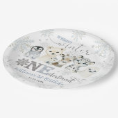 Winter Onederland Arctic Animals Snow 1st Birthday Papieren Bordje (Gekanteld)