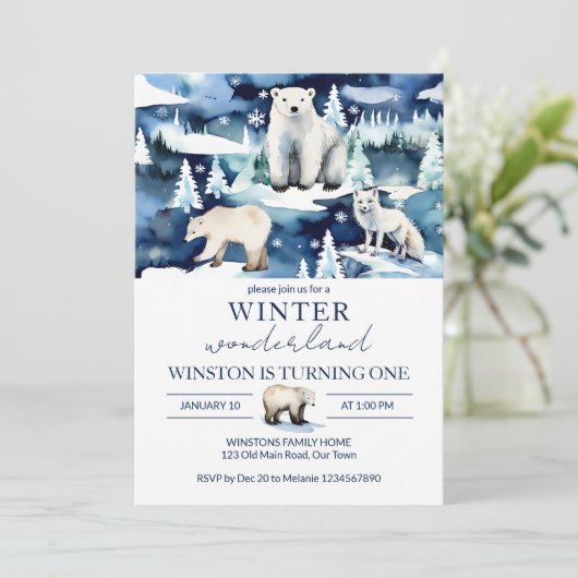 Winter onederland Arctic Animals Verjaardag sjablo Kaart (Staand voorkant)