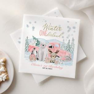 Winter Onederland Arctisch Dier Meisje 1e Verjaard Servet