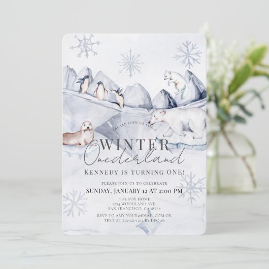 Winter Onederland Arctische dieren 1e verjaardag Kaart (Staand voorkant)