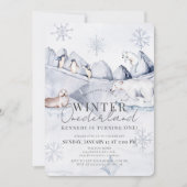 Winter Onederland Arctische dieren 1e verjaardag Kaart (Voorkant)