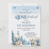 Winter Onederland Arctische Dieren Eerste Verjaard Kaart (Voorkant)