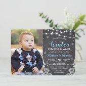Winter ONEderland Baby Boy First Birthday Foto Kaart (Staand voorkant)
