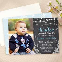 Winter ONEderland Baby Boy First Birthday Foto Kaart