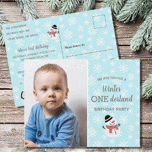 Winter Onederland Baby Boys Eerste verjaardag Uitnodiging Briefkaart