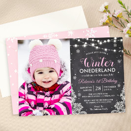Winter ONEderland Baby Girl 1e verjaardag Foto Kaart