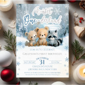 Winter Onederland Bear Baby Blue First Birthday Kaart