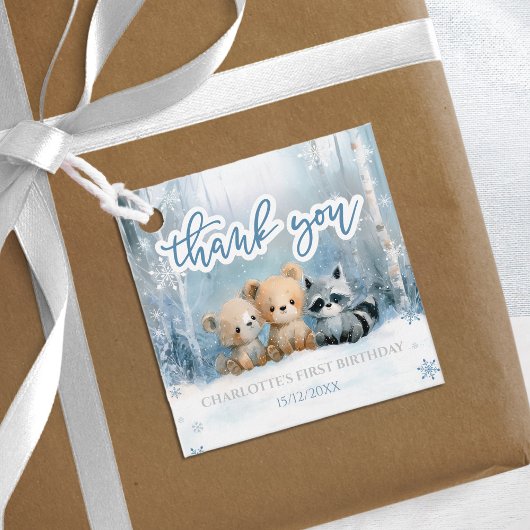Winter Onederland Bear Blue First Birthday Party Bedankjes Labels