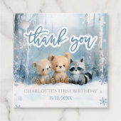 Winter Onederland Bear Blue First Birthday Party Bedankjes Labels (Voorkant)