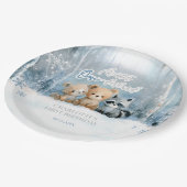 Winter Onederland Bear Blue First Birthday Party Papieren Bordje (Gekanteld)