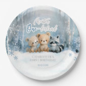 Winter Onederland Bear Blue First Birthday Party Papieren Bordje (Voorkant)