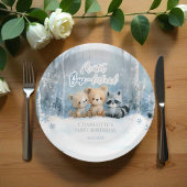 Winter Onederland Bear Blue First Birthday Party Papieren Bordje