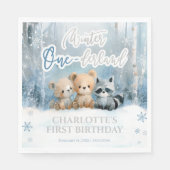 Winter Onederland Bear Blue First Birthday Party Servet (Voorkant)