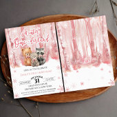 Winter Onederland Bear Pink First Birthday Kaart