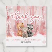 Winter Onederland Bear Pink First Birthday Party Bedankjes Labels (Voorkant)