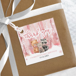 Winter Onederland Bear Pink First Birthday Party Bedankjes Labels