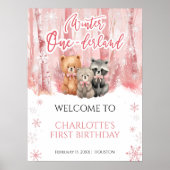 Winter Onederland Bear Pink First Welcome Sign Poster (Voorkant)