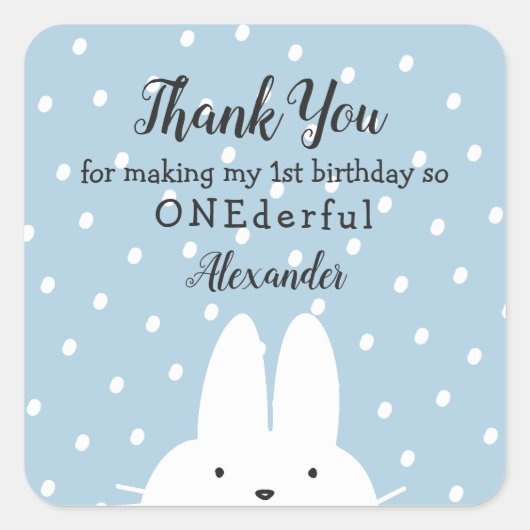 Winter ONEderland Bedankt Jongen 1e verjaardag Bla Vierkante Sticker (Voorkant)