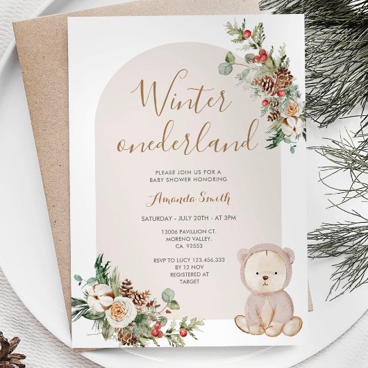 Winter onederland Beer bessen Baby shower Kaart