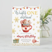 Winter Onederland Beer Birthday Invitation Kaart (Staand voorkant)