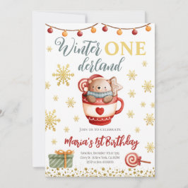 Winter Onederland Beer Birthday Invitation Kaart