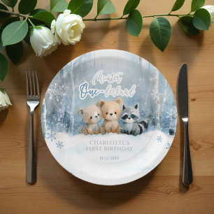 Winter Onederland Beer Blauwe Eerste Verjaardagsfe Papieren Bordje