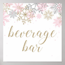 Winter Onederland Beverage Bar, Roze en Gold Poster