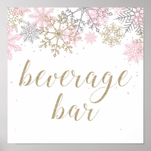 Winter Onederland Beverage Bar, Roze en Gold Poster (Voorkant)