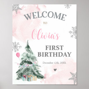 Winter Onederland Birthday 1st Snowflakes Welkom Poster