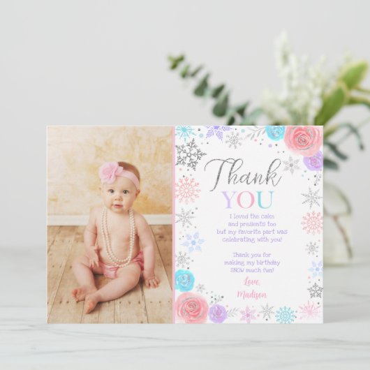 Winter ONEderland Birthday Bedankt kaarten (Staand voorkant)