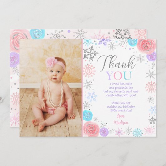 Winter ONEderland Birthday Bedankt kaarten (Voorkant / Achterkant)