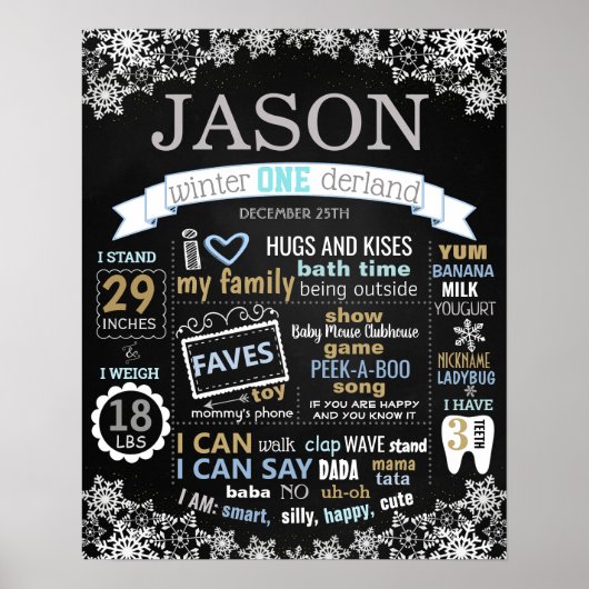 Winter Onederland Birthday chalkboard Poster (Voorkant)