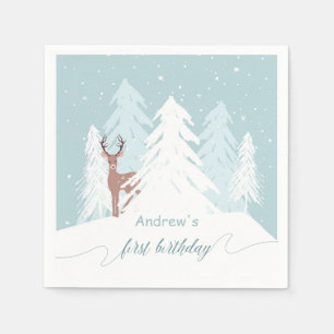 Winter Onederland Birthday Custom Napkin Blue Servetten