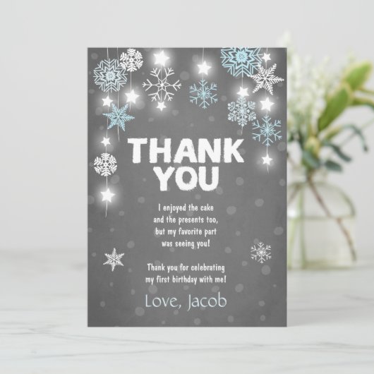 Winter ONEderland Birthday Dank u Kaart Blauwe Jon (Staand voorkant)