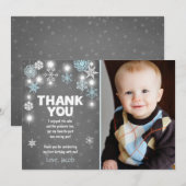 Winter ONEderland Birthday Dank u Kaart Jongen Blu (Voorkant / Achterkant)