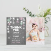 Winter ONEderland Birthday Dank u wel meisje Bedankkaart (Staand voorkant)