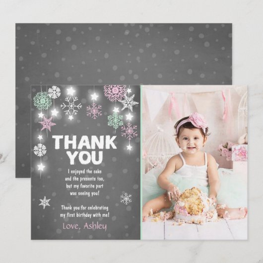 Winter ONEderland Birthday Dank u wel meisje Bedankkaart (Voorkant / Achterkant)