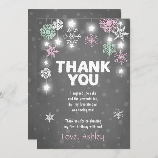 Winter ONEderland Birthday Dank u wel roze kaart (Voorkant / Achterkant)